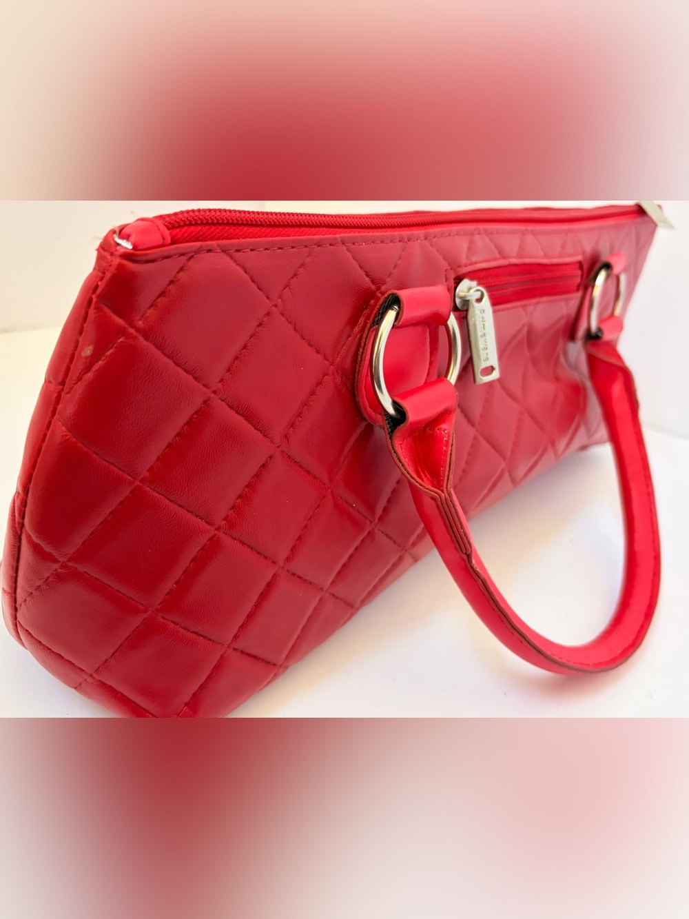 🍷Quilted Red Shoulder Bag with Silver Hardware ‘Wine Clutch’
